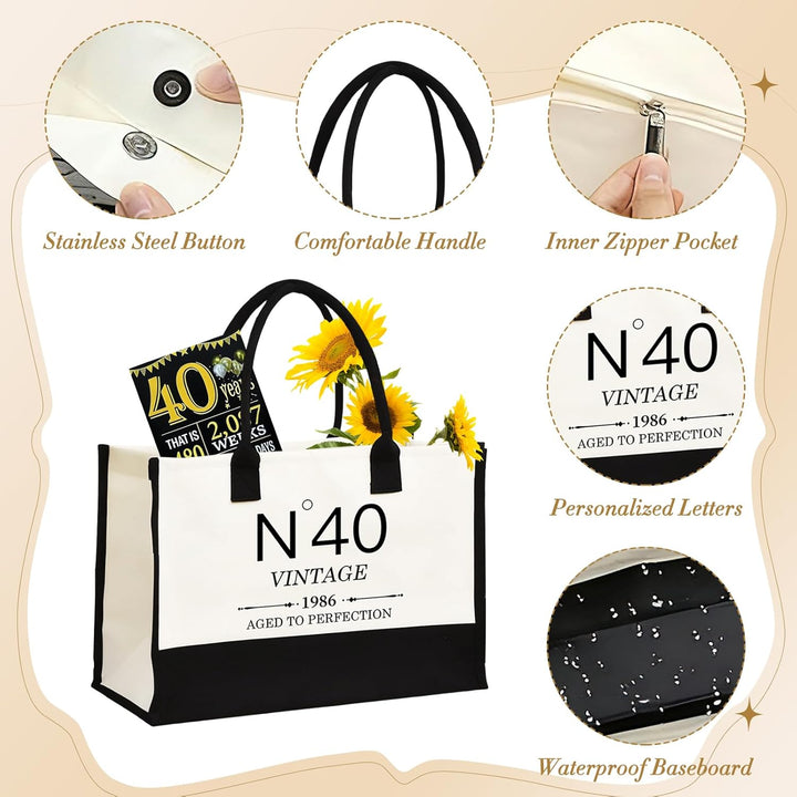 40.Geburtstagsgeschenke für Frauen Leinwand Tote Tasche Reiseausrüstung, 40 Jahre alte Geburtstagsge