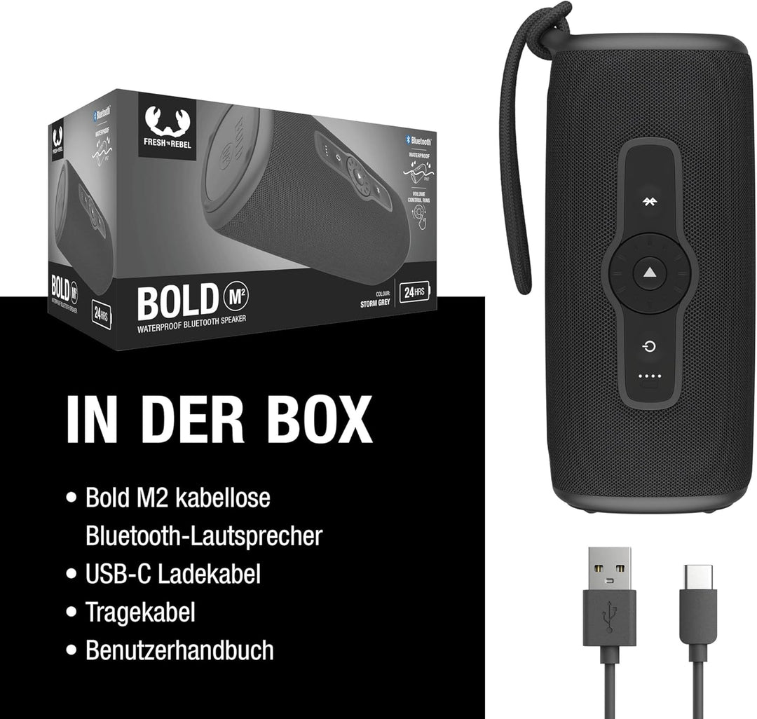 Fresh 'n Rebel Bold M2, Bluetooth Lautsprecher mit 24 Uhr spielzeit, Wasserdichter (IP67) Tragbarer