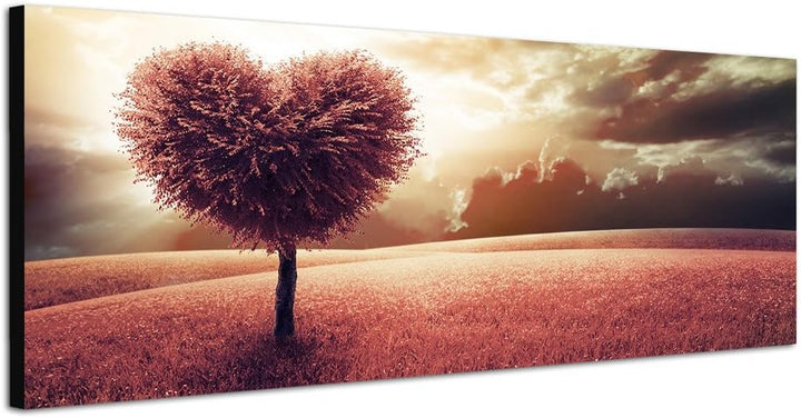 Paul Sinus Art Panoramabild auf Leinwand und Keilrahmen 150x50cm Wiese Baum Herz abstrakt Wolkenhimm
