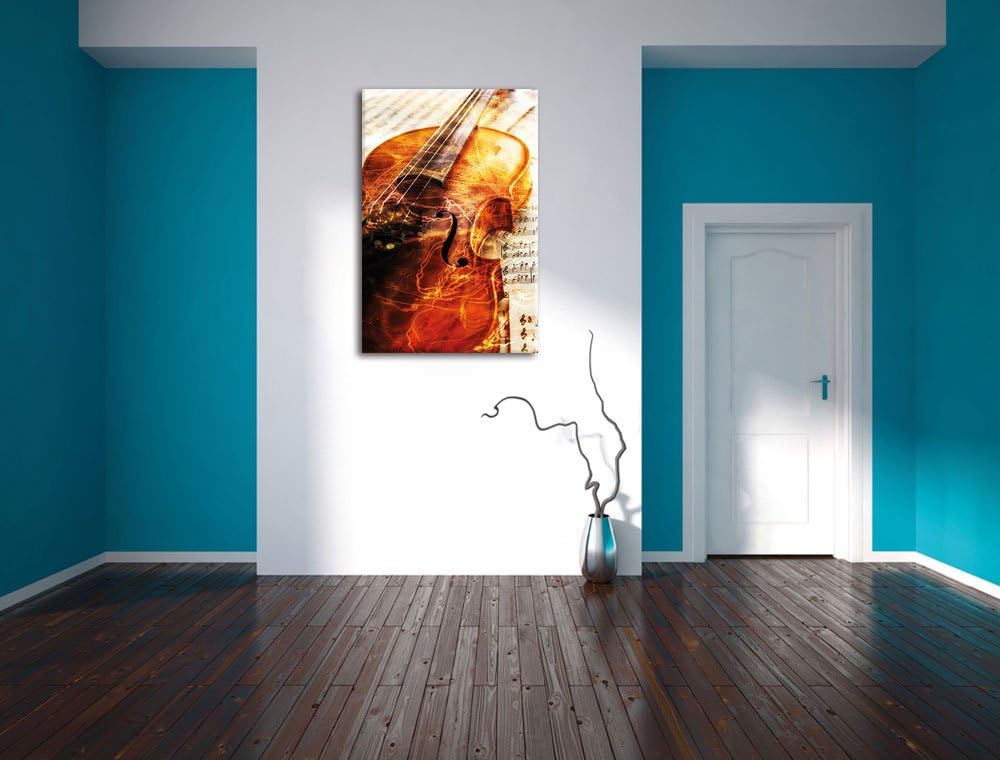 Pixxprint Geige, Format: 100x70 auf Leinwand, XXL riesige Bilder fertig gerahmt mit Keilrahmen, Kuns
