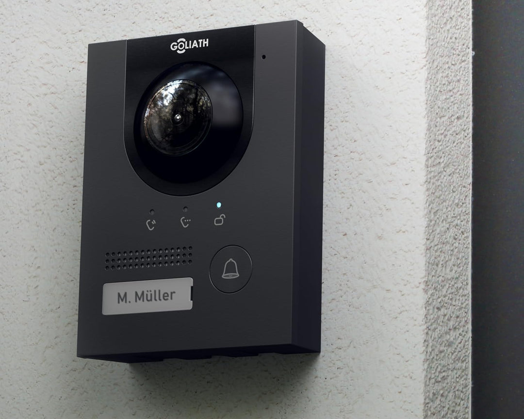 GOLIATH Full-HD Video Türsprechanlage, Aufputz Türstation in Anthrazit, 1 Familienhaus Set, Touchscr