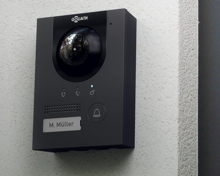 GOLIATH Full-HD Video Türsprechanlage, Aufputz Türstation in Anthrazit, 1 Familienhaus Set, Touchscr