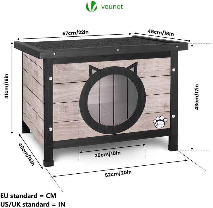VOUNOT Katzenhaus aus Holz, Wetterfestes Katzen Haus mit Katzenohren-Design, Katzenhütte für drausse
