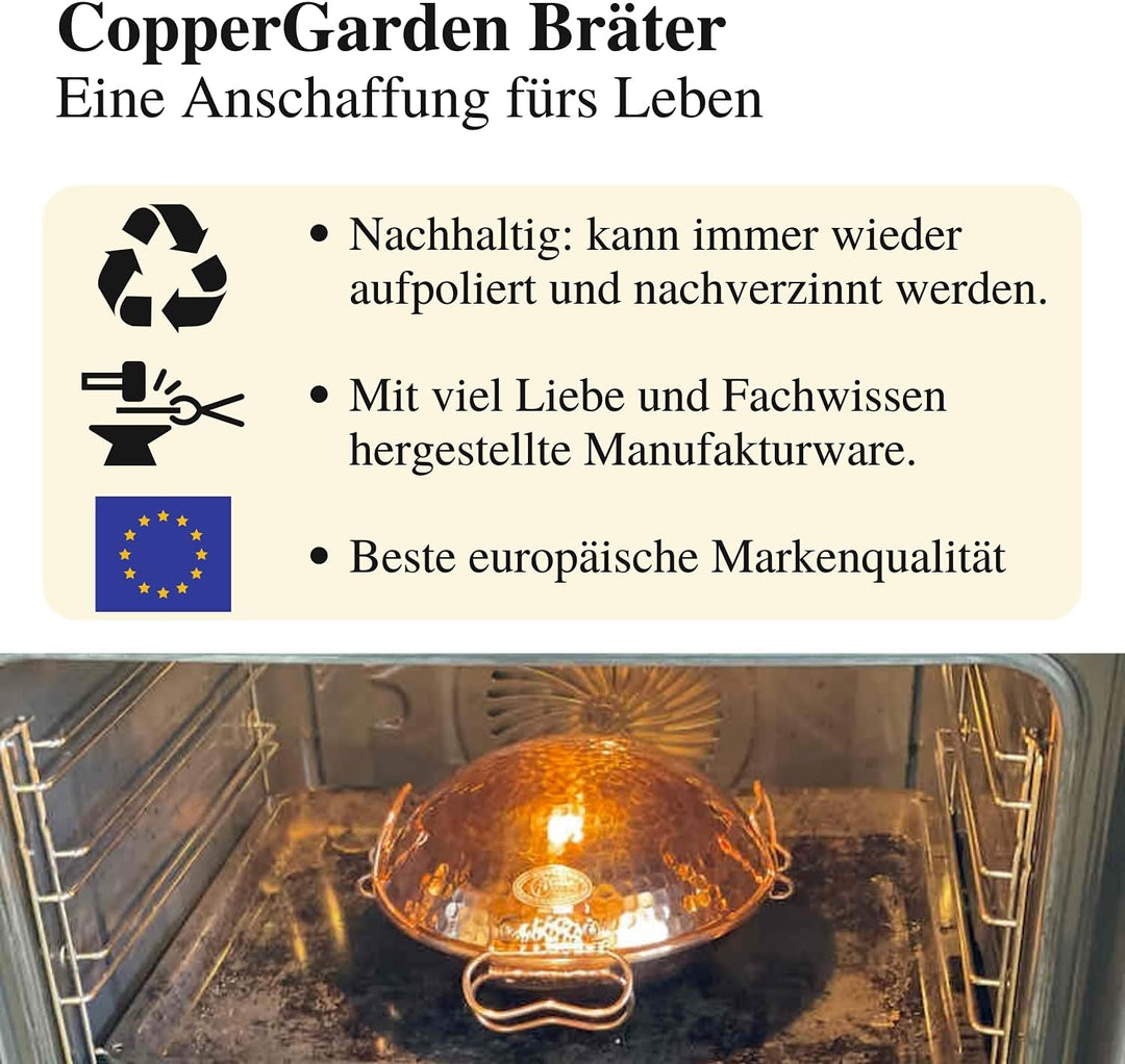 CopperGarden® Cataplana Bräter aus handverzinntem gehämmerten Kupfer mit ca 36 cm Durchmesser I Port