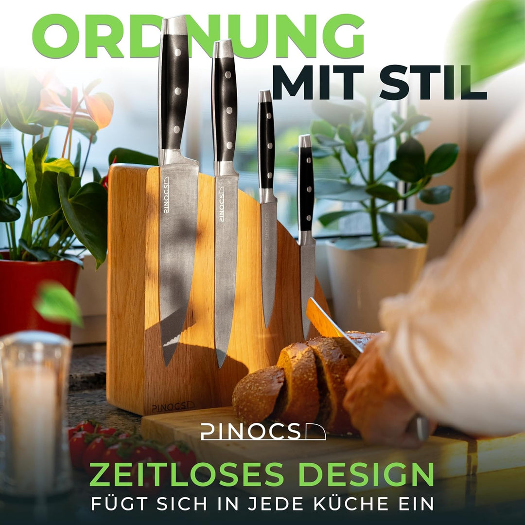 Pinocs Messerblock Magnetisch, aus natürlichem Eichenholz, Doppelseitiger Messerhalter, Extra Starke