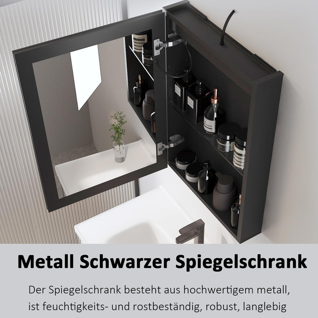 Boromal Spiegelschrank Bad mit Beleuchtung Schwarz Spiegelschrank mit Beleuchtung Metall LED Badezim