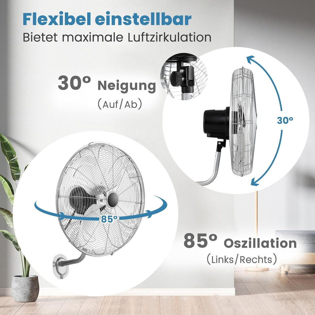 GOPLUS Wandventilator, 51cm oszillierender Ventilator, 85°Oszillation & 30°Neigung, 3 Geschwindigkei