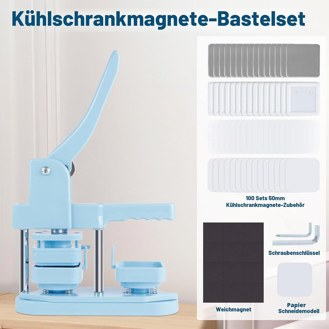 Kühlschrank-Magnet-Maschine, 50 mm, zum Herstellen quadratischer Kühlschrankmagnete, mit Zubehör für