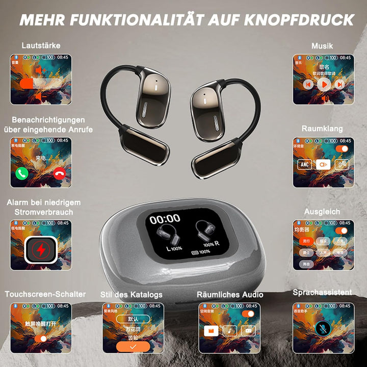 Xmenha AI Translation Earbuds mit Touchscreen Open Ear Übersetzer Kopfhörer kabellos Bluetooth Sport