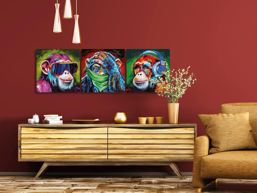 Schipper 609470859 Malen nach Zahlen, Die Drei Affen - Bilder malen für Erwachsene, inklusive Pinsel