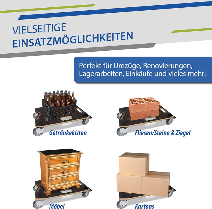 Pullboard Möbelroller mit 320 kg Traglast - Leicht & Stark - 4,7 kg Gewicht - Ergonomisches Design m