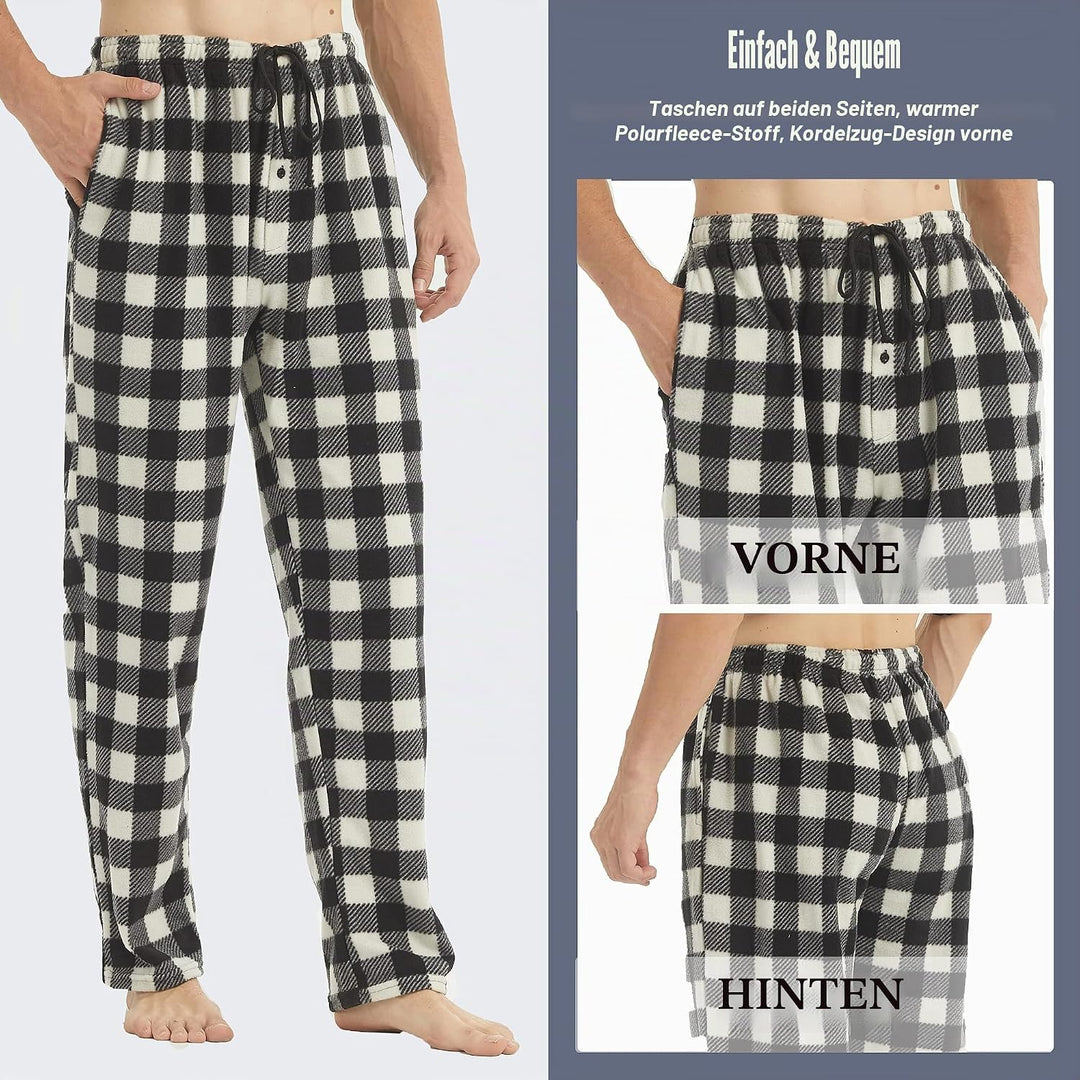 YUSHOW 2er Pack Schlafanzughose Herren Lang Fleece Karierte Pyjamahose Winter Warm Pyjama Hose Soft