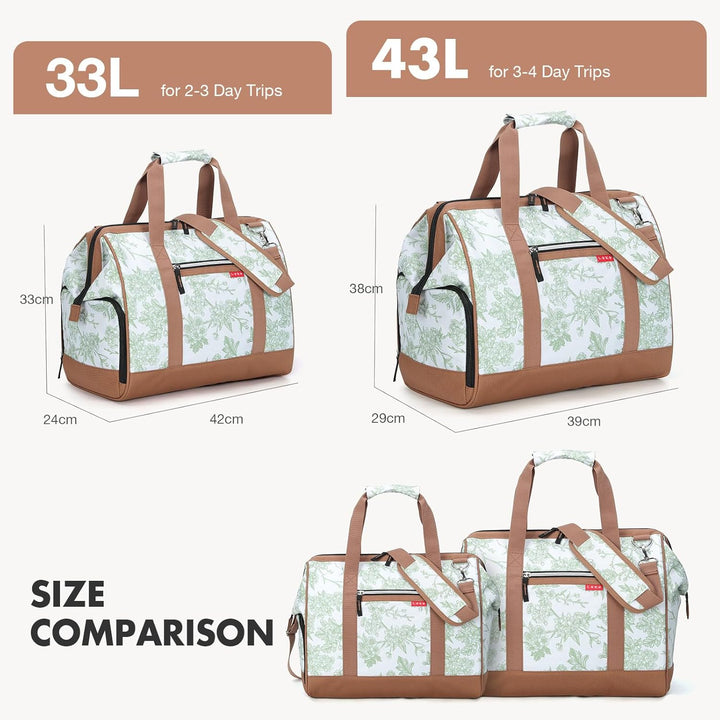 Lekesky Reisetasche Damen, Weekender Damen Klein mit Schuhfach, Grosses Öffnungsdesign, 33L Klinikta
