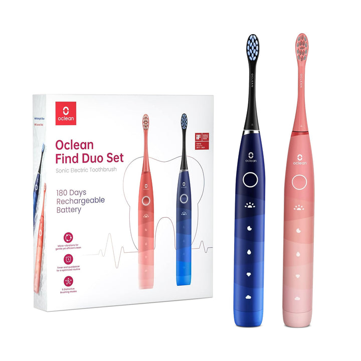 Oclean Find Duo Set Elektrische Zahnbürste, 2er Electric Toothbrush mit 5 Modi, Schallzahnbürste mit