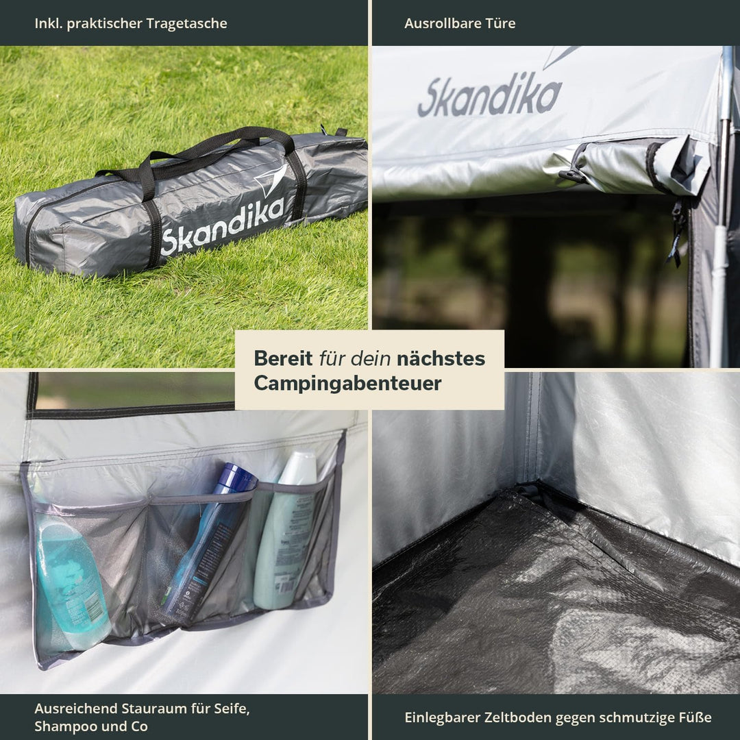 Skandika Camping Duschzelt | grosses Umkleidezelt mit 230 cm Stehhöhe, silberbeschichtet, Blickdicht