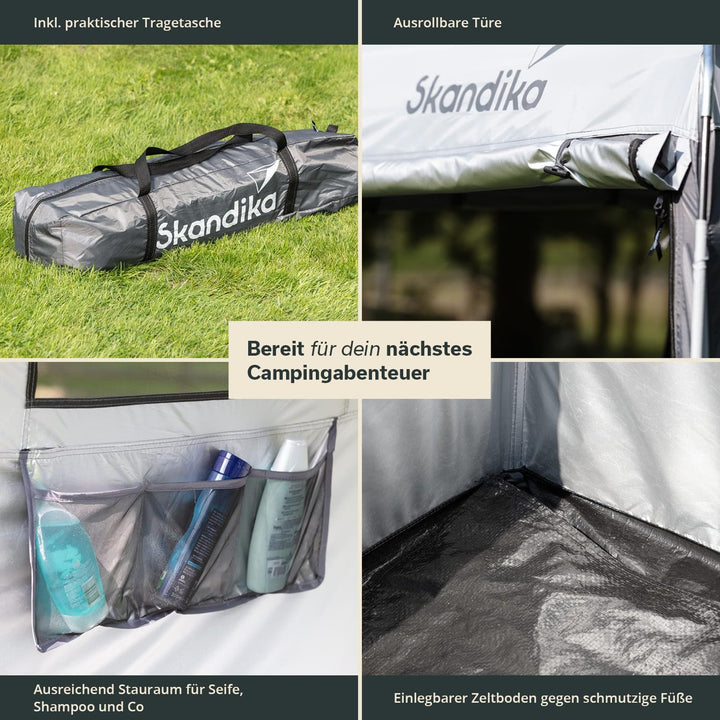 Skandika Camping Duschzelt | grosses Umkleidezelt mit 230 cm Stehhöhe, silberbeschichtet, Blickdicht
