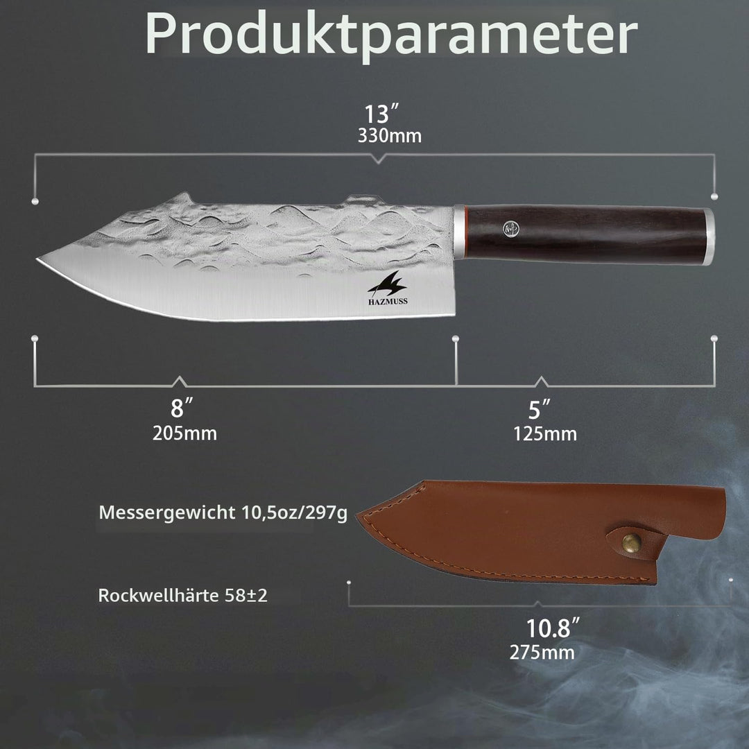 Professionelles Geschmiedetes Fleischermesser, Scharfe 20,5 cm Lange Klinge aus Kohlenstoffreichem E