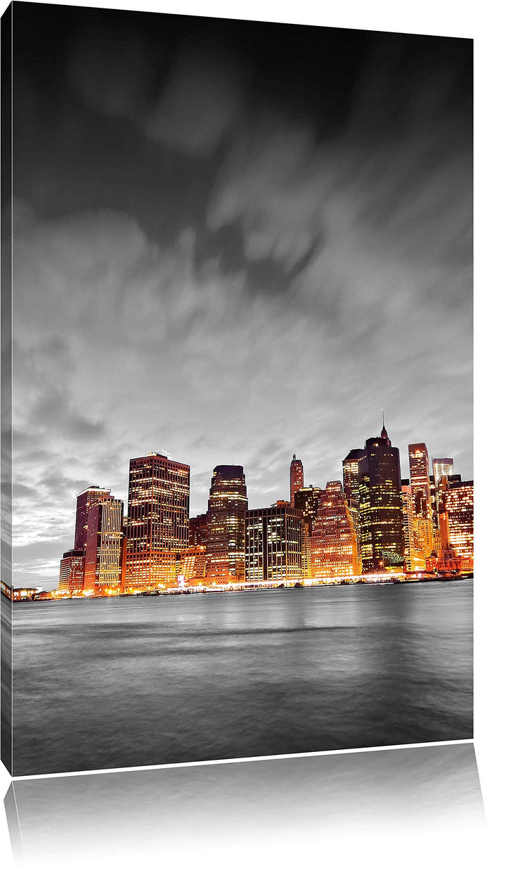 Pixxprint Skyline von New York bei Nacht als Leinwandbild/Grösse: 120x80 cm/Wandbild/Kunstdruck/fert