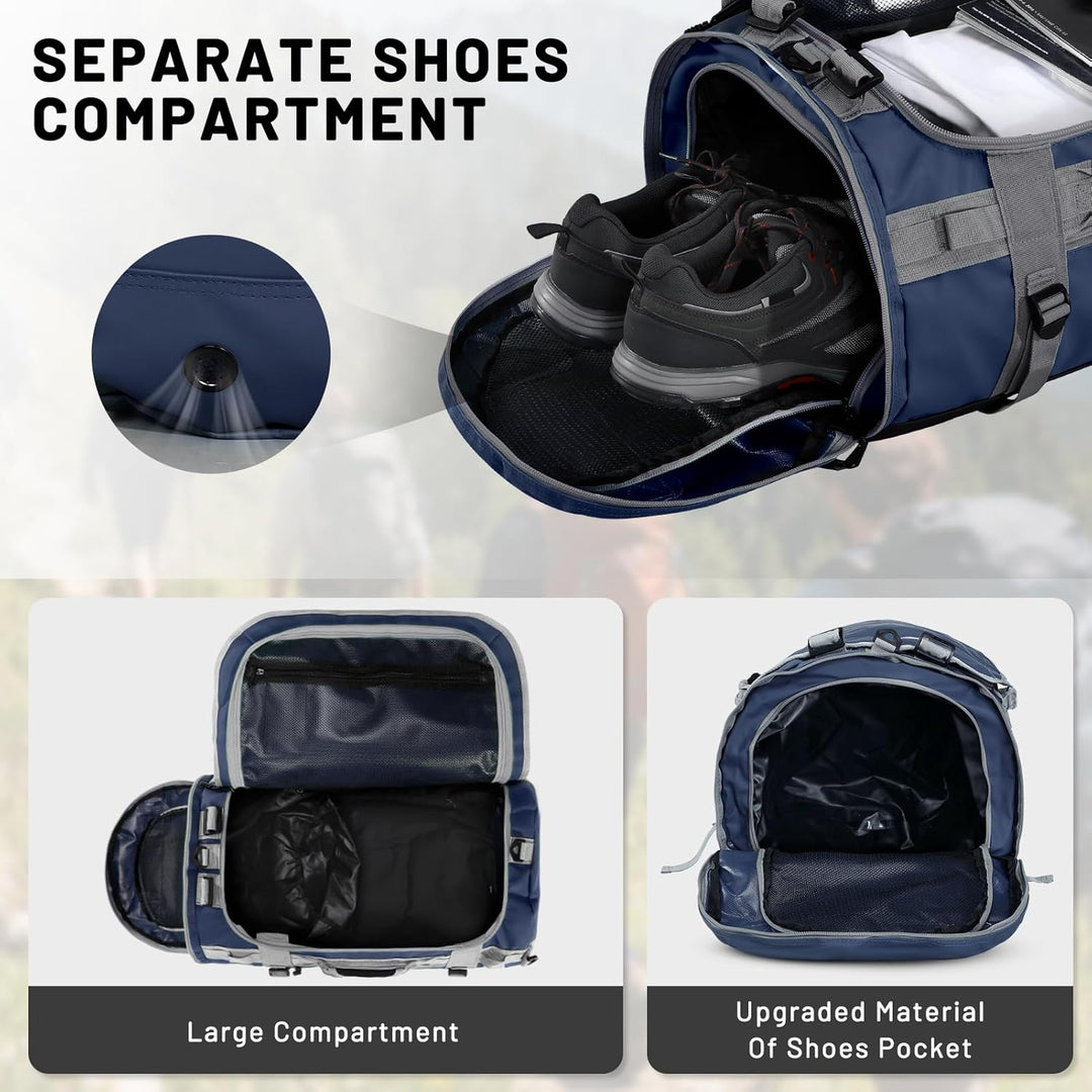 MIER Grosse Sporttasche wasserdicht Sportrucksack mit Schuhfach umwandelbar in Rucksack, 45L/60L/90L
