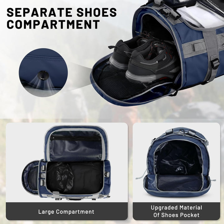 MIER Grosse Sporttasche wasserdicht Sportrucksack mit Schuhfach umwandelbar in Rucksack, 45L/60L/90L