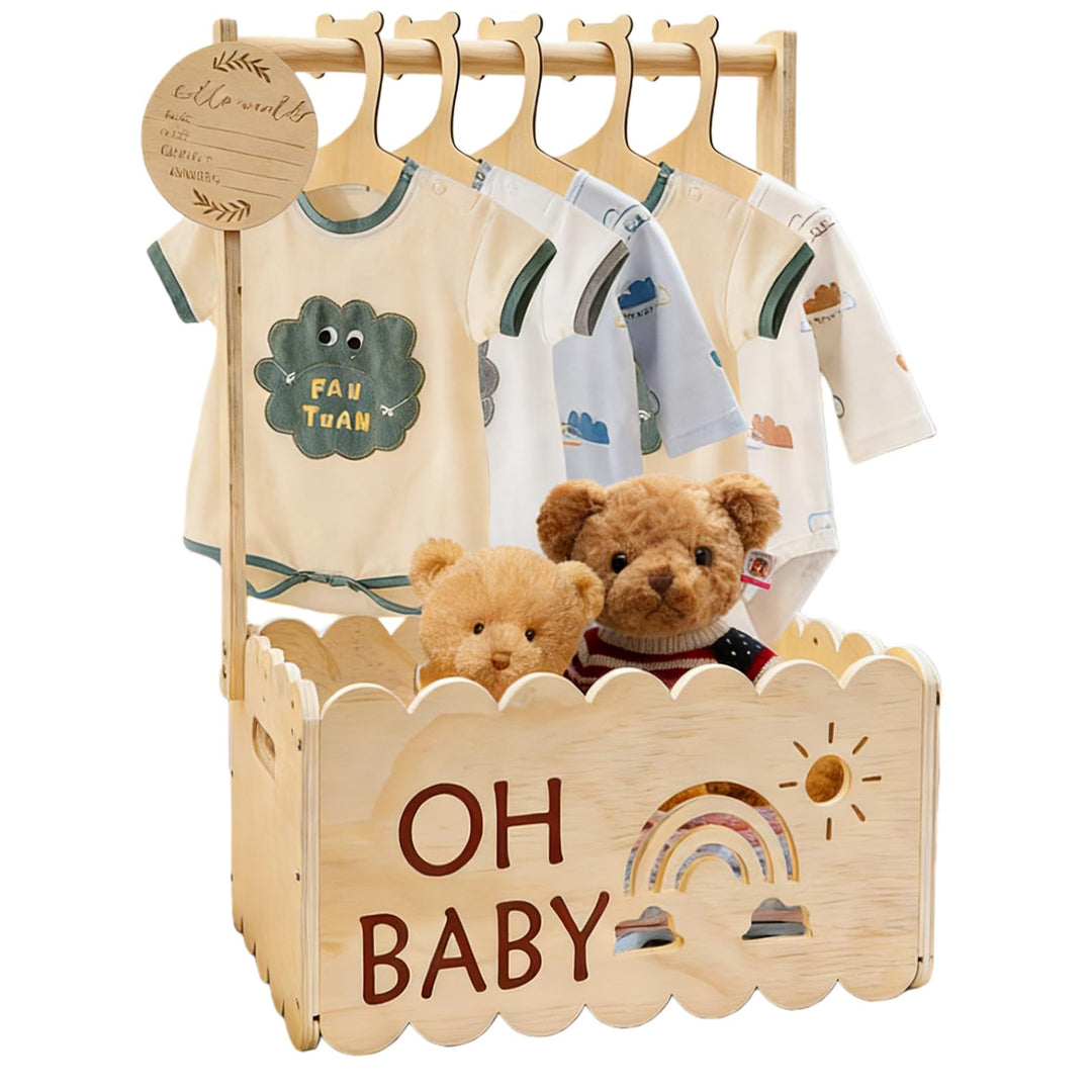 Holz Babyparty Geschenk mit Griff, Baby Aufbewahrungskorb, Holz Baby Geschenk Korb, Babykorb Neugebo