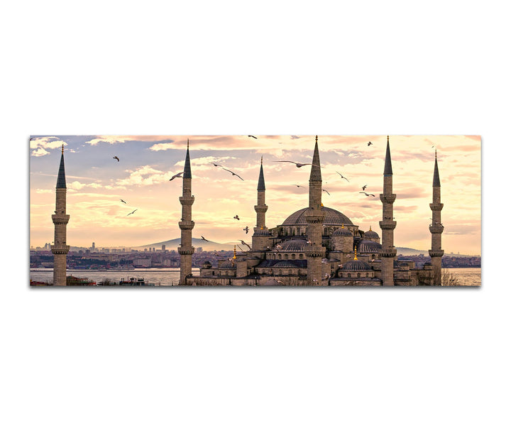 Paul Sinus Art Panoramabild auf Leinwand und Keilrahmen 150x50cm Istanbul Moschee Sonnenuntergang Vö
