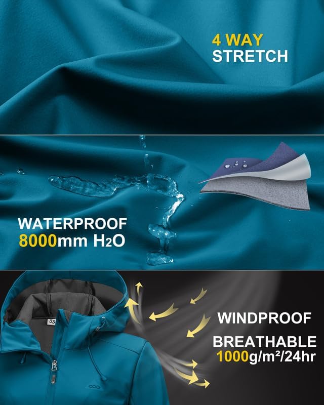 33,000ft Damen Softshelljacke Wasserdichte Winddichte Funktionsjacke Atmungsaktive Übergangsjacke Le