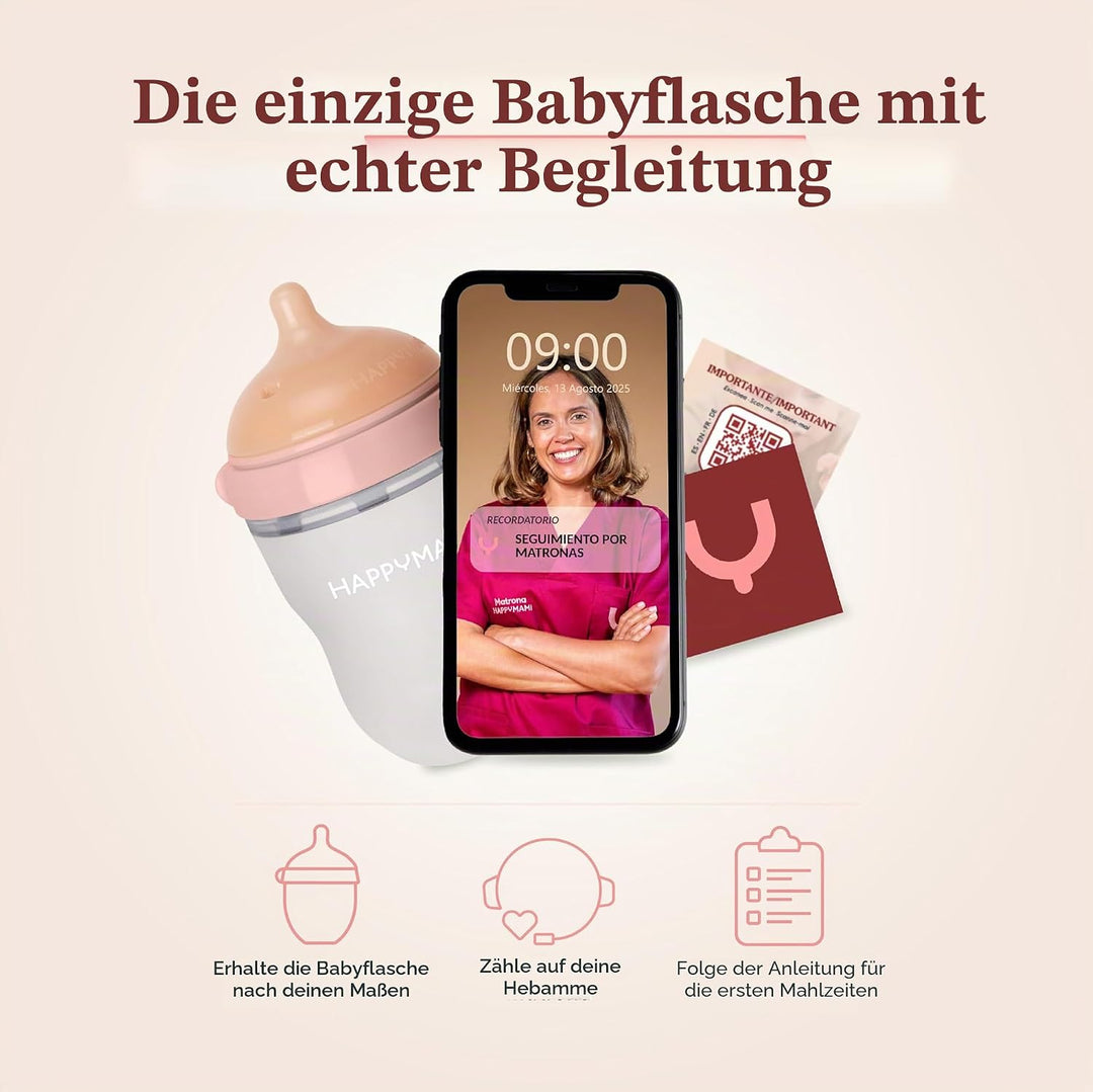 Happymami,Set aus 3 personalisierbaren Babyflaschen, Sauger aus Lebensmittelecht, doppeltes Anti-Kol