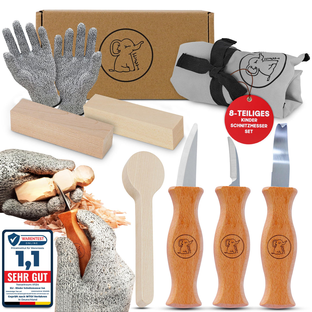 Eli® Schnitzmesser Kinder Set ab 6 Jahre - hochwertiges Kindermesser Schnitzset inkl. schnittfeste H