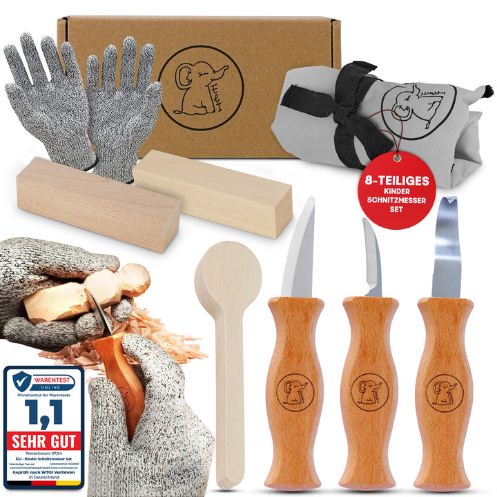 Eli® Schnitzmesser Kinder Set ab 6 Jahre - hochwertiges Kindermesser Schnitzset inkl. schnittfeste H