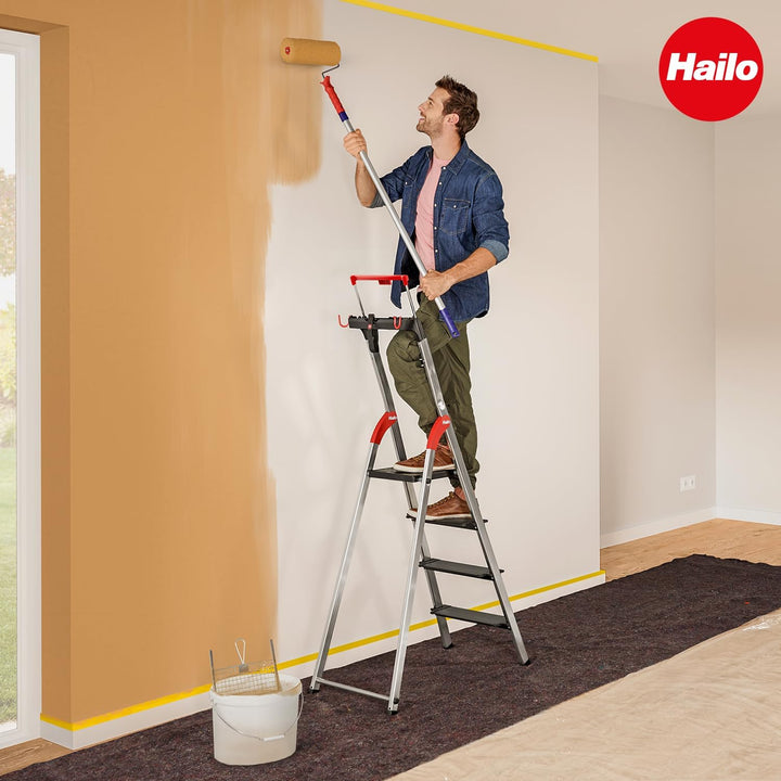 Hailo L100 Topline Alu-Sicherheits-Stehleiter - 4 XXL-Stufen bis 150 kg - Stehleiter mit ausziehbare
