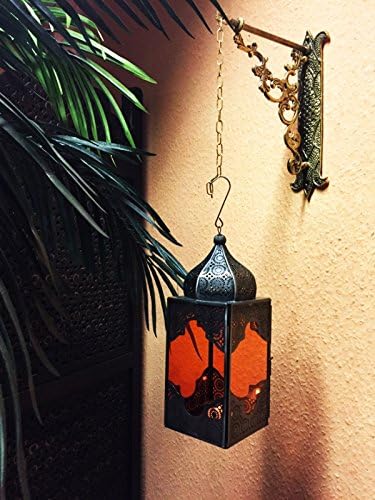 Orientalische Laterne aus Metall & Glas Sarala klein orange 28cm | orientalisches Windlicht | Marokk