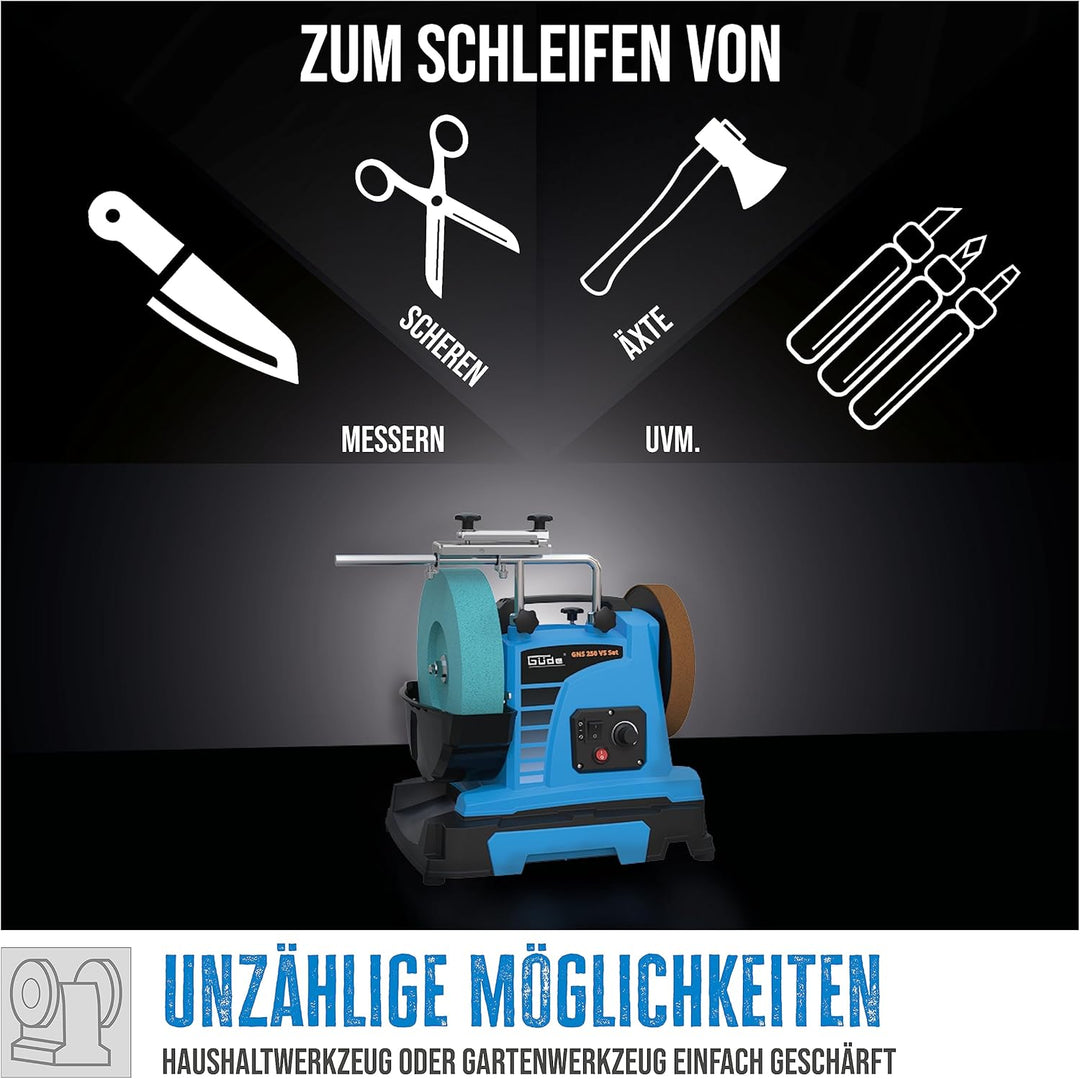 Güde Nassschleifer GNS 250 VS Set (150 W, Induktionsmotor, Edelkorund-Schleifstein Ø 250 mm/220 K, L