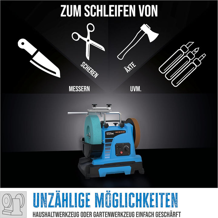 Güde Nassschleifer GNS 250 VS Set (150 W, Induktionsmotor, Edelkorund-Schleifstein Ø 250 mm/220 K, L