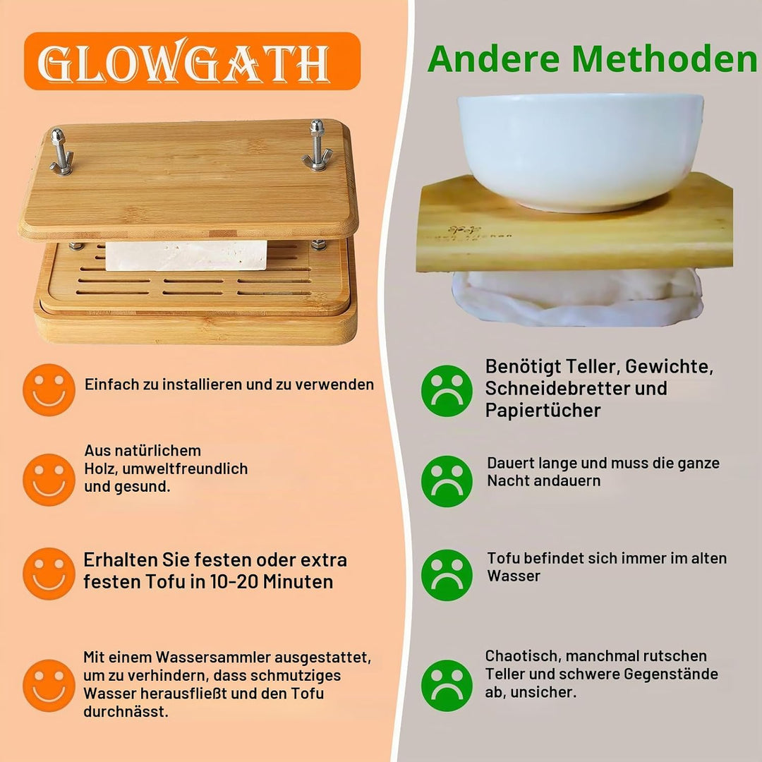 Tofupresse, grosse Bambus-Tofu presse mit Tofu-Sieb, Abtropfschale und Seihtuch, BPA-frei, leicht zu