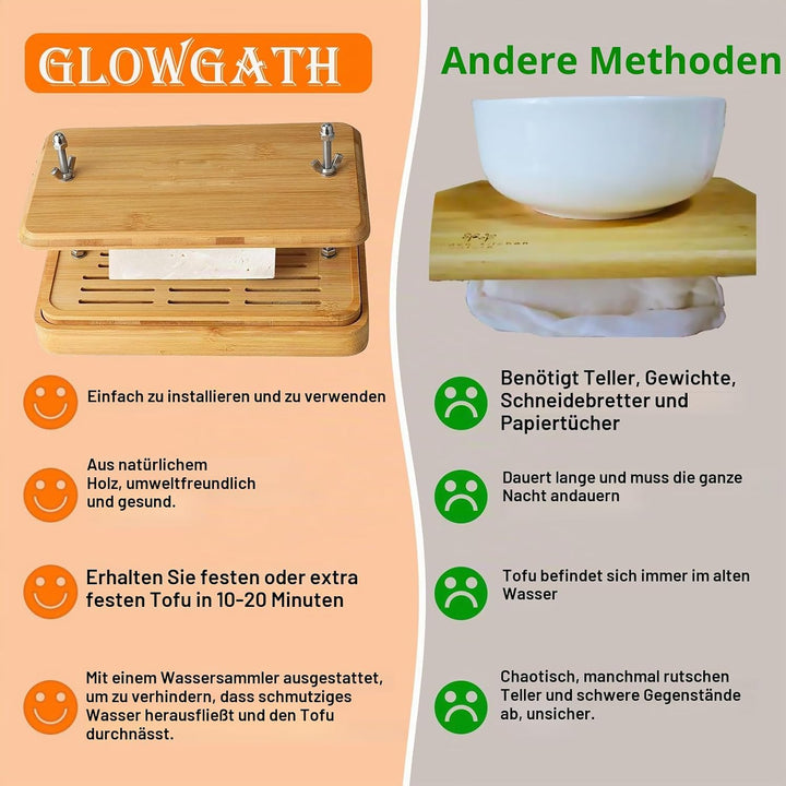 Tofupresse, grosse Bambus-Tofu presse mit Tofu-Sieb, Abtropfschale und Seihtuch, BPA-frei, leicht zu
