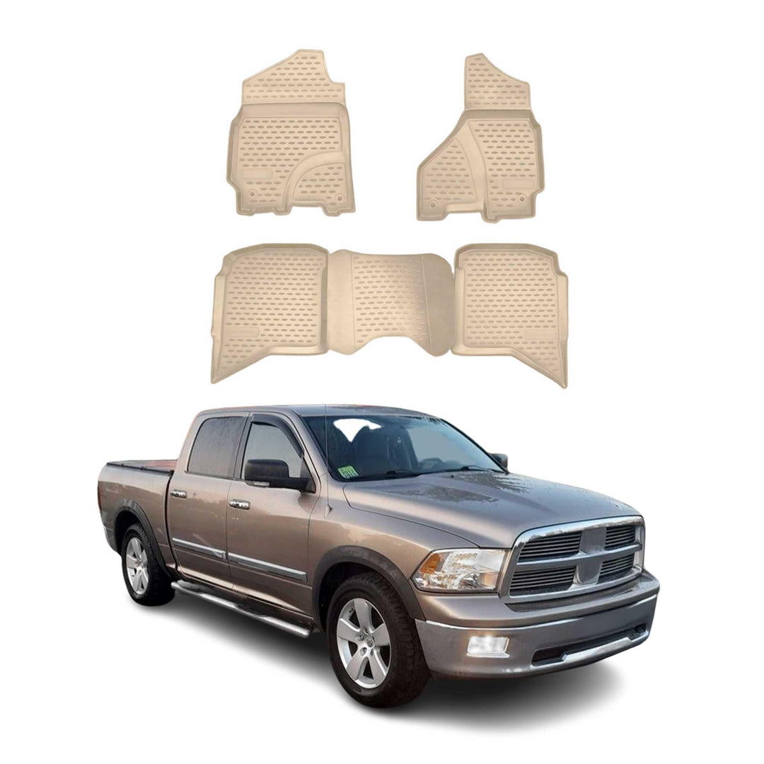 OMAC Gummimatten Fussmatten kompatibel mit Dodge RAM 1500 2500 3500 2012-2018 Quad Cab Beige Fussmat