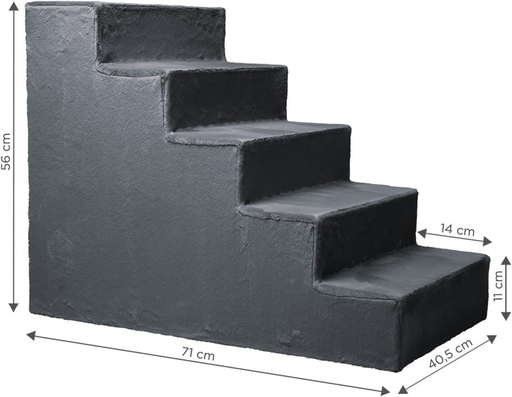 Mg Design Hundetreppe 5 Stufen in Dunkelgrau – Stabiler Holzrahmen, gelenkschonend, leicht & mobil,