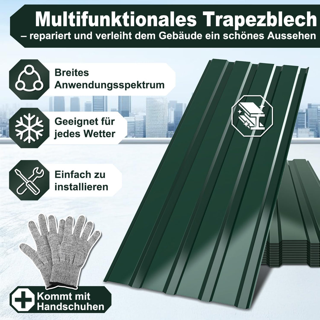 24x Dachblech Trapezblech 115 x 45 cm - 12.42 m², Grün Grün 115×45cm / 24 Stück, Grün 115×45cm / 24