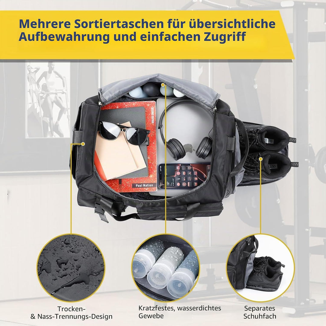 Cozary Sporttasche für Herren &amp; Damen - 42L grosse Reisetasche Wasserdichtes Oxford-Gewebe - 3-in-1