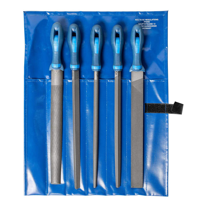 Feilensatz L.300mm Hieb 2 2K-Ergo PFERD Werkstattfeilen-Set in PVC-Rolltasche Kreuzhieb H2 Länge 300