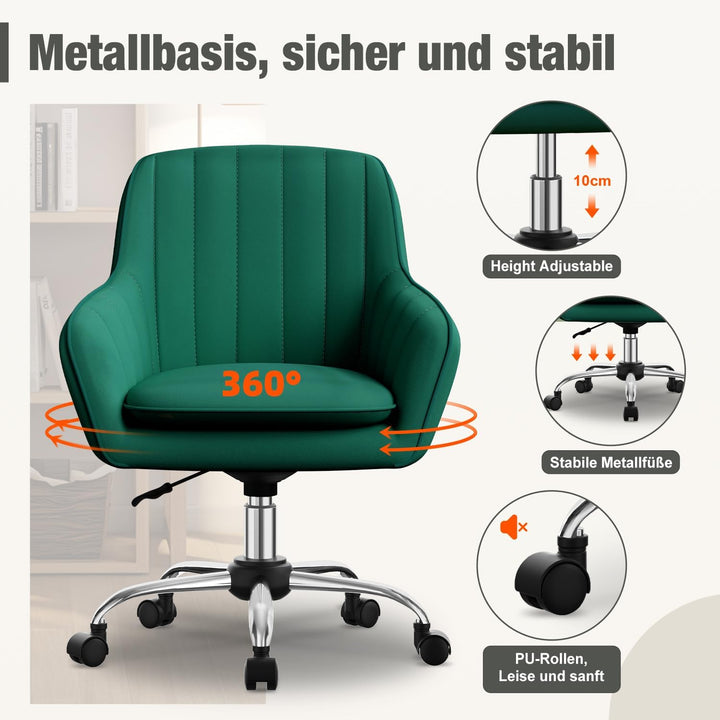 Schreibtischstuhl,Bürostuhl mit gepolstertem Samtstoff,Schminktisch Stuhl,höhenverstellbar Drehstuhl