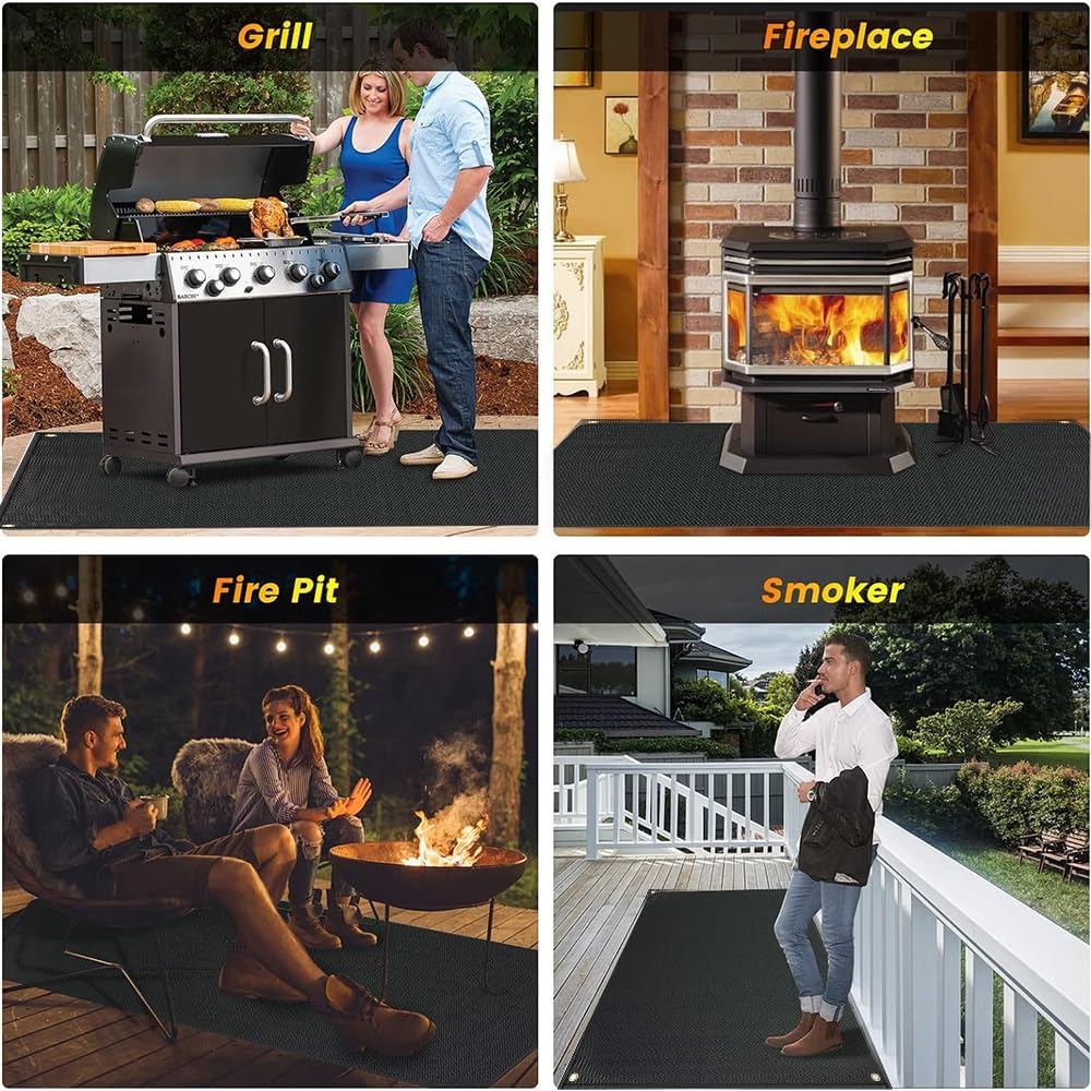 Grillmatte Bodenschutz,Feuerfeste Unterlage 152 * 115cm,Faltbare Grillunterlage mit Löchern und Bode
