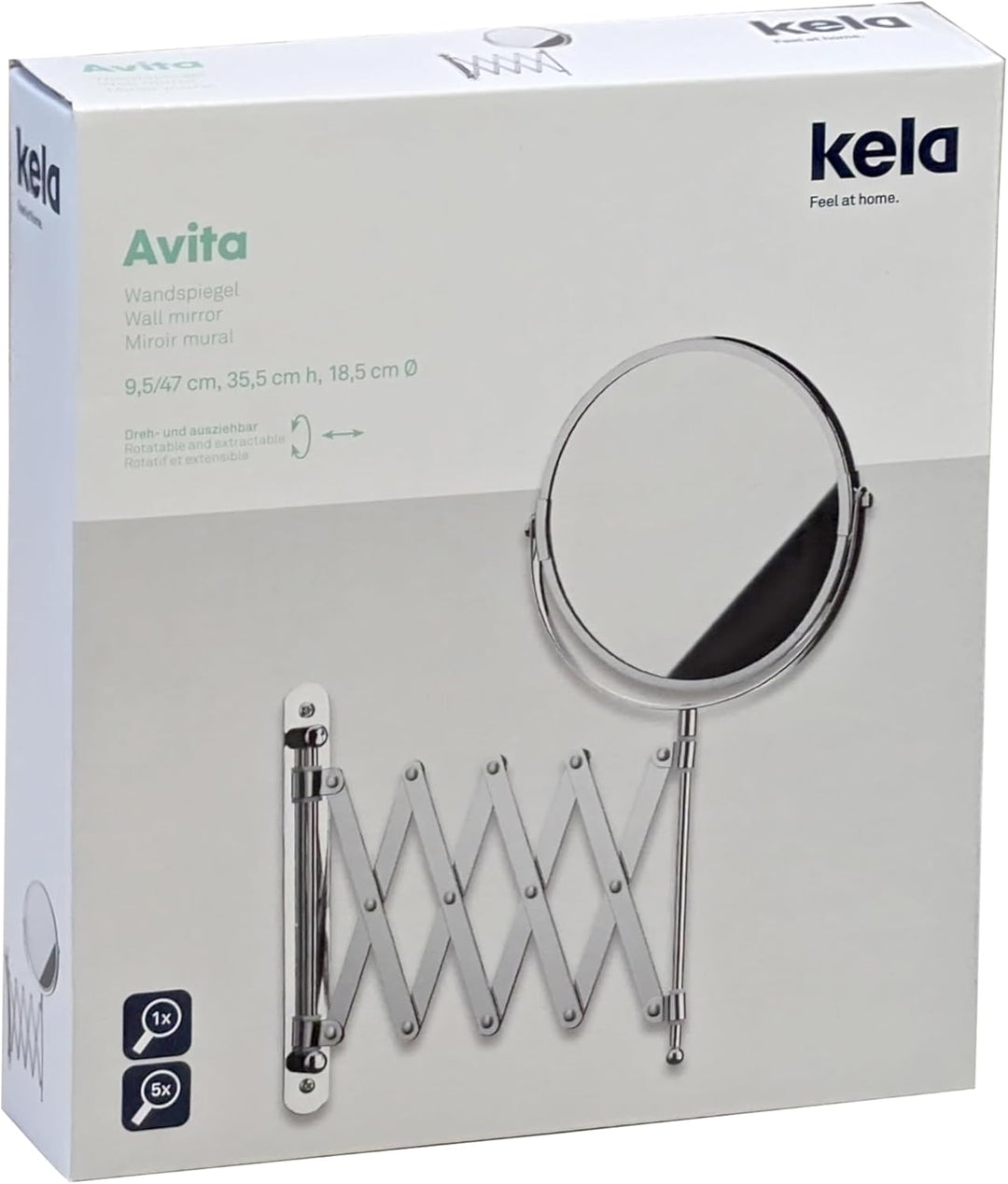 kela Wandspiegel Avita, Ø 18,5 cm, Metall, silber glänzend, ausziehbar, 1-/5-fach Vergrösserung, 208