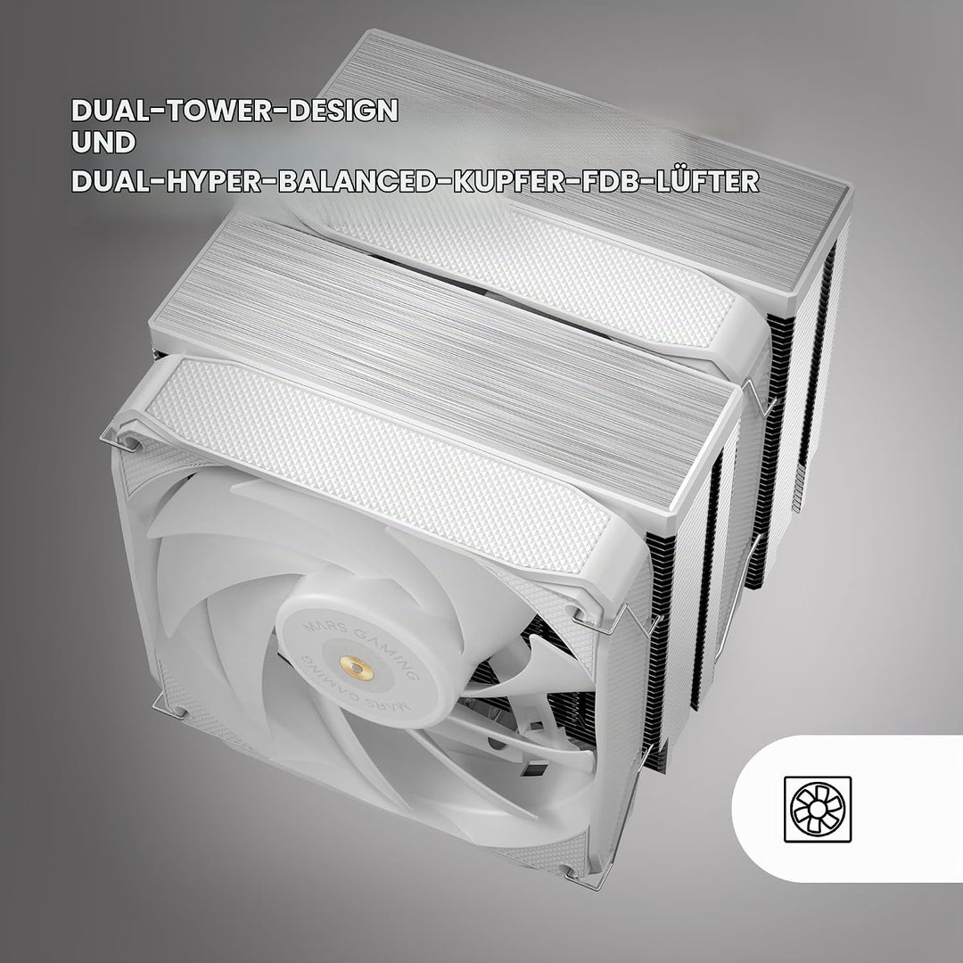 Mars Gaming MCPU-XU9, CPU-Kühler Doppelturm, TDP 400W, 2x Hybridflügel-Lüfter und Hyperbalanciertes