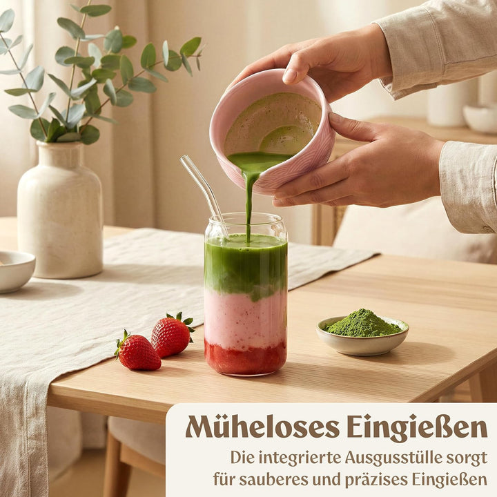 Matcha Set (7 Teilig) Matcha Schale mit Besen, Sieb, Löffel - Einzigartiges Design Ceremonial Grade