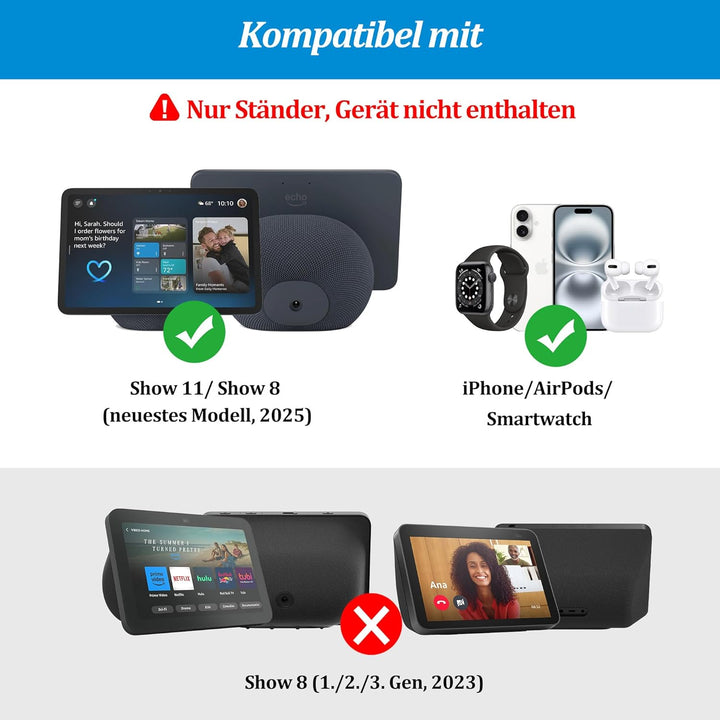PlusAcc Ständer für Show 11/8 & iPhone mit 2 USB-C/A-Ladeanschluss - 270° Drehung Verstellbare Lades