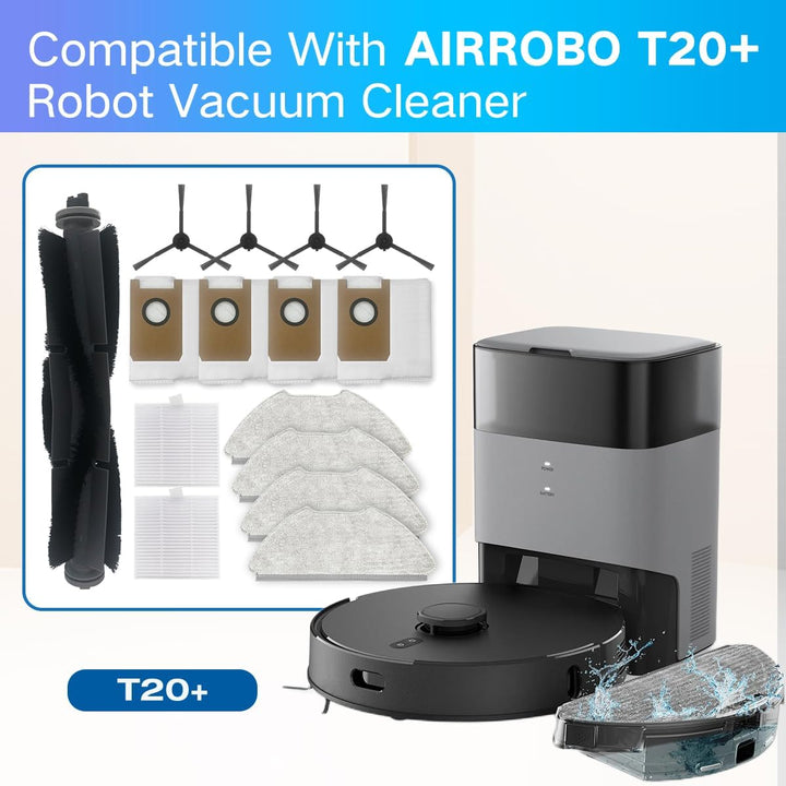 HomeTimes Ersatzteile für AIRROBO T20 Saugroboter Ersatz Zubehör mit 1 Gummibürste 2 HEPA-Filter 4 S