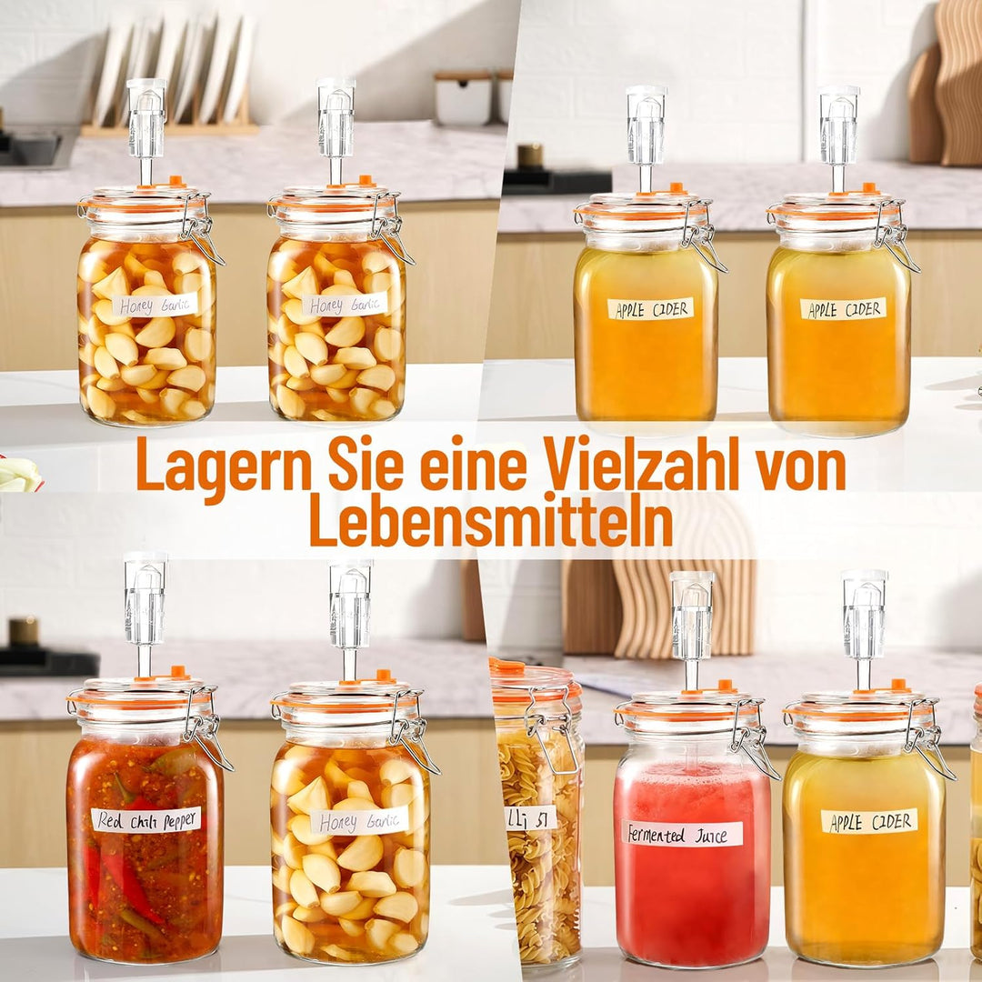 Fermentierglas 2 Stück 1.5L, Fermentationsglas mit Gärventi & Gewicht, Kimchi Behälter, Gärglas für