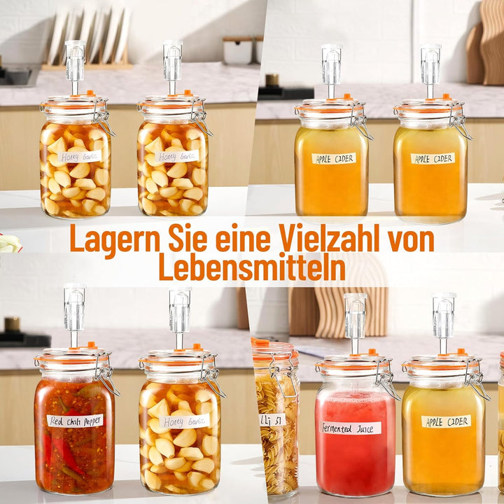 Fermentierglas 2 Stück 1.5L, Fermentationsglas mit Gärventi & Gewicht, Kimchi Behälter, Gärglas für